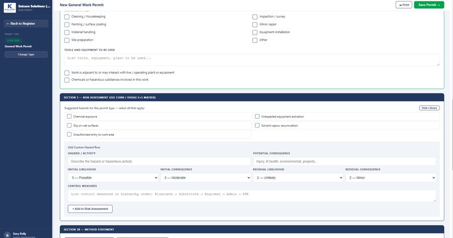 Risk assessment and work activity checklist