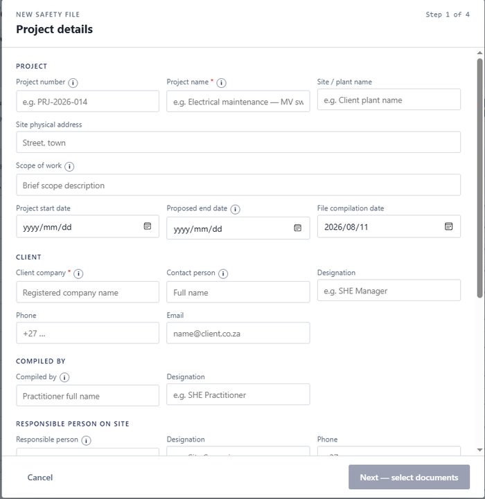 Project details form — step 1 of 4