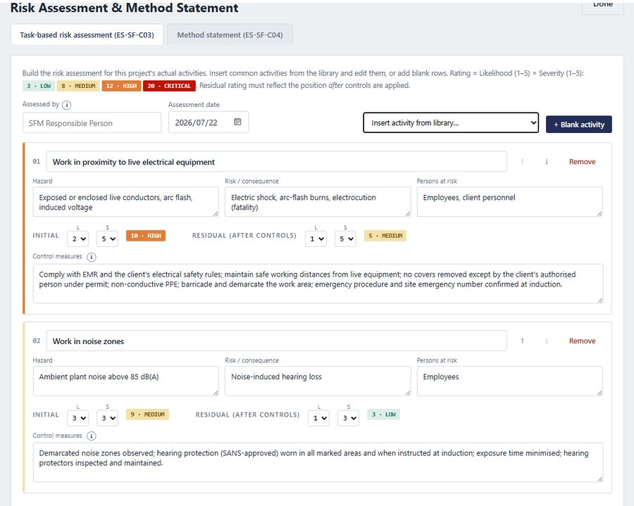 Risk assessment with L x S matrix